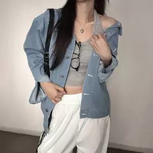 여성 빈티지 스타일 데미지 트렌디 청 자켓차이나카라 여자가죽 봄잠바 점퍼 라이더 항공 가을 얇은 롱자켓