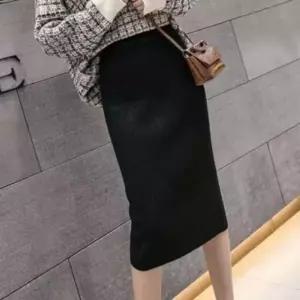 여성 가을 골지 밴딩 니트 스커트검정치마코디 20대의류 밴스커트 H치마 고무줄 주름원피스쇼핑몰 H롱긴 미