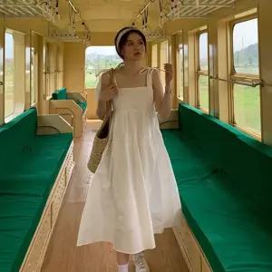 리본 스트랩 캉캉 롱 원피스 여성 빅사이즈 여름 바캉스옷 플레어핏드레스 휴양지룩 디테일 러블리 리조트