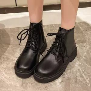 데일리 키높이 통굽 레이스업 지퍼 워커부츠여자캐주얼화 여성슈즈 여자 기본 플랫폼 플랫 워커 가을