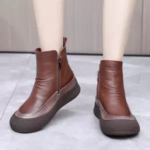 셉띠엠브레 빈티지 가을 컬러 가죽 앵클부츠 배색 여성플랫워커 수제 플랫워커 첼시부츠 뉴에닉 키높이워커