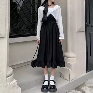 니트볼레로세트 다솜결 데이트룩 감성 스타일링 러블리 하객 가을원피스 20대여성 프릴 A라인 롱원피스 블