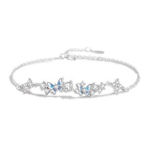 LOVFAS 꿈나비 네잎 여성 은팔찌 순은999 생일선물 사이즈 조절 가능 모던스타일 팔찌