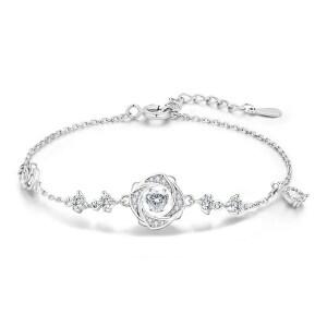 LOVFAS 샤이닝 심쿵 로즈 여성 은팔찌 순은999 사이즈 조절 가능 미니멀 디자인 팔찌 선물추천