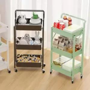 무조립 3단 트롤리 이동식 카트 접이식 손잡이 선반