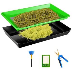 트림 트레이 키트 (트리밍 포함) 150 마이크론 꽃가루 거름망 하단 수확통 가위 허브 식물 꽃 건조기 액세
