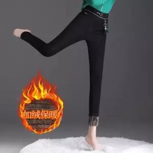 여성 바지 청 면 종아리팬츠 하이웨스트 추동 램스울 기모 슬림 도톰 9부 원템3