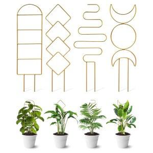 4팩 실내 등반 식물 트렐리스, 화분 야외용 소형 금속 정원 트렐리스 지원 트렐리스는 덩굴 아이비 꽃의 다양한 패턴을 지원합니다(황금)