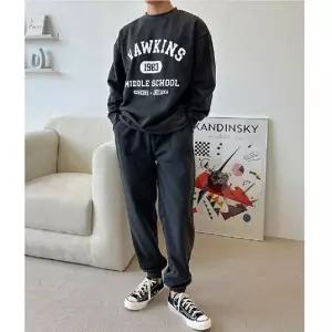 기모 남성 맨투맨 조거 바지 세트 츄리닝 트레이닝복예쁜 프린팅 트레이닝 긴팔운동