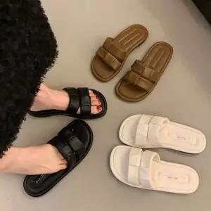 여자 여름 샌들 투 스트랩 데일리 미들굽 소프트 쿠션 슬리퍼 통슬 여성 투스 플랫 캐주얼 편한 미들 푹신