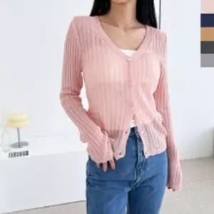 2L-PPT 1036 여자 얇은니트 긴팔가디건여름 린넨 얇은 카디건 여성 슬림 시스루