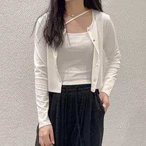 여성 간절기 입기 좋은 크롭 기장 가디건 나시 투피스니트 스웨터 간가디건 미니 봄신상 니트 부드러운 여