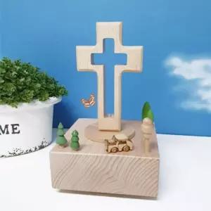 십자가 우드 오르골멜로디 장식 뮤직박스 소품 음악