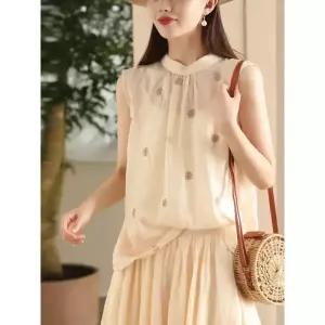 투피스 여친 민소매 블라우스 자수 모시 나시 뒤 셔츠 상의 원픽1