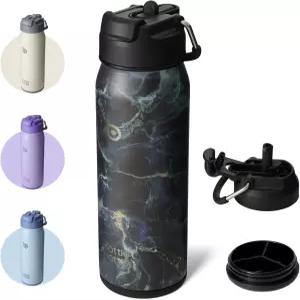 보틀 24온스 단열 물병 스테인리스 스틸 스포츠 빨대와 조절 가능한 뚜껑 데일리 알약 정리함