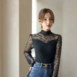 팔과목을꽃무늬레이스로한셔츠 127-000088시스루 여성 블라우스 반폴라 여자