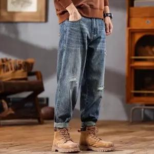 빈티지 찢어진 테이퍼드 남자청바지 스트레이트 배기핏 청바지 배기 C06Z19 원템1