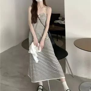 가로줄무늬니트 서스펜더 원피스 127 000111나시 롱원피스 스트라이프 여름 예쁜 캐주얼