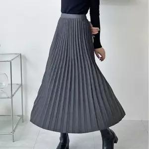 간절기 겨울 데일리 플리츠 스커트 주름 롱오피스룩스 코디 치마패션 롱스 치마 밴딩 그레이 검정 블랙
