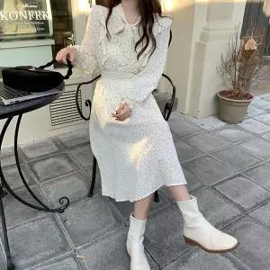 잔잔한 플라워 패턴 화사한 원피스 소매 허리 밴딩여리여리 플레어 단정한 봄원피스 여성스러운 밴딩 러플