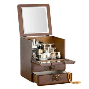 메이크업 진열대 수납함 거울 꽂이 비주얼 정리대 솔방울 우드 홀더 박스