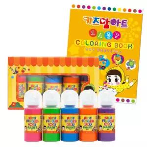 키즈 핑거 도트페인트 60ml 5색 파스텔 세트+ 페스티벌 컬러링북미술놀이 어린이물감 그림 슈퍼워셔블 그리
