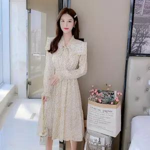 코디피셜 피요로드 프릴 세일러카라 스카프 롱원피스정장 하객룩 봄원피스 프린트 캐주얼패션 소개팅 나들