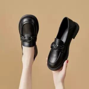 여성 블로퍼 캔버스 구두 신발 통굽단화 가을 가죽