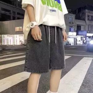 와이드 흑 청반바지남자 청팬츠 캐주얼반 데일리 밴딩 밴반 데님 검정청 남성