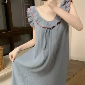 F006819_(빅사이즈까지) 프릴원피스 지지미롱홈웨어 플레어 나시 원피스 잠옷 슬리브리스