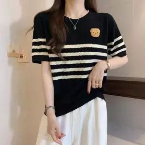 단가라 스트라이프 니트 반팔 여성 여름 2색 반팔티