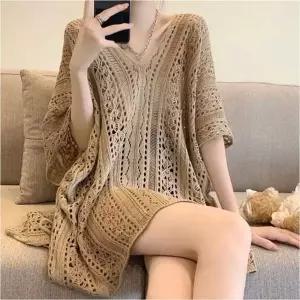 원피스 여성 망사니트 그물 커버업 비치웨어 휴양지 여름 3색