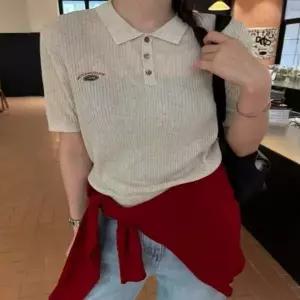 카라 시스루 여자 얇은 반팔니트 여름 데일리티