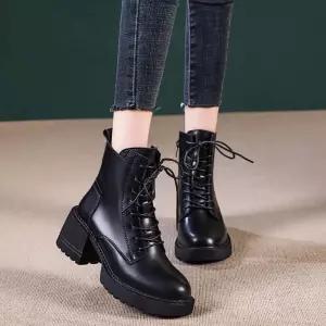 여자 높은 굽 키높이 스타일 옆지퍼 클래식 시크 올 블랙 워커 부츠배색앵클 여성통 플랫클 스웨이드글 미