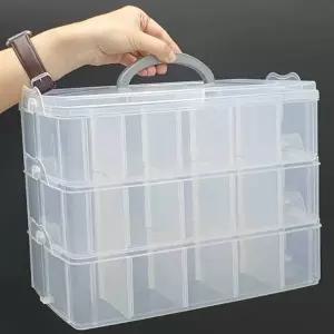 칸분리 PPT042D3 적층형 소품정리함 대형 반투명 3단 박스