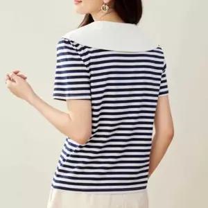 여성 세일러 스트라이프 카라 반팔티 셔츠 데일리 캐주얼 여름 데일리룩 넥셔츠 여리여리핏 트렌디 심플 슬