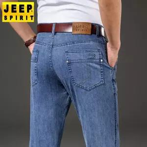JEEP SPIRIT/ 스피릿 청바지 여름 가을 남자 통기성 스트레이트 탄성 캐주얼 여름바지 블루 