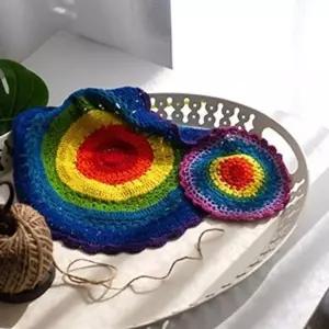 무지개 니트 뜨개 코스터 2size 티코스터 유리잔받침 차받침 컵받침 컵대 찻잔 머그 유리