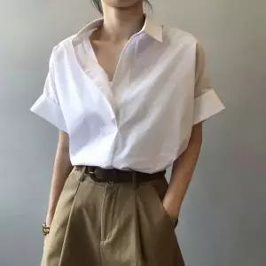 블라우스 여름 화이트 여성셔츠 남방 롤업셔츠 반팔