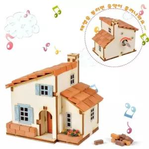 DIY 조립 태엽 오르골 스페인풍 집 만들기우드 인테리어소품 만들기 입체퍼즐만들기 건축물 엔틱 모형