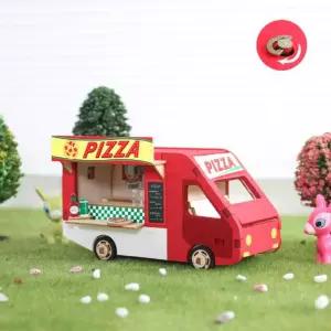 DIY 조립 태엽 오르골 피자트럭우드 인테리어소품 만들기 입체퍼즐만들기 건축물 엔틱 모형