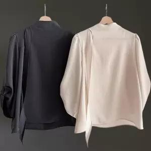 [신상오픈런]여성 가을 하객 패션 리본 스카프 꼬임 7부 박시 블라우스 (41341193)