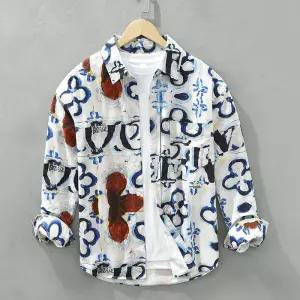 남성 긴팔 순면 유화 프린트 셔츠 패션 루즈핏 캐주얼 원터치 심쿵해외구매