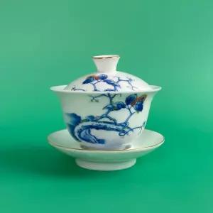 골드테두리 백자 나무열매 개완 합잔 찻잔 120ml중국 티포트 다기세트 다도구 차도구 뚜껑