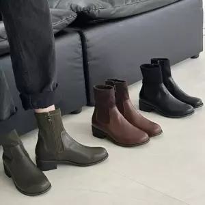 [옷자락]여자 데일리룩 가을겨울 편안한 로우힐 니트 삭스 앵클부츠