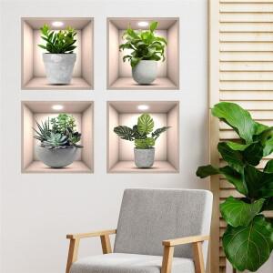 비닐 데칼 분재 벽 스티커 포스터 이동식 3D 녹색 잎 식물 벽지 껍질과 스틱 부엌 거실 장식