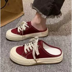 여자 캐주얼 뮬 스니커즈단화 여성 단색 운동화 학생 컨버스화