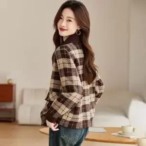모직 봄 추동 체크 여자모직코트 코트 쇼트 상의 ible3
