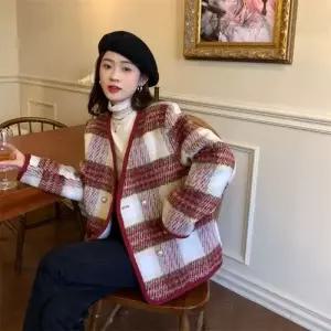 빨강 모직 체크 빅사이즈 코트 가을옷 여자모직코트 상의 ible3