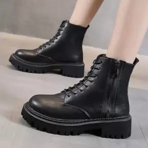 여성워커 키높이 옆지퍼 플랫 여자 앵클부츠캐주얼 슈즈 커여자 데일리 기본 높이 통굽 가을 캐주얼화